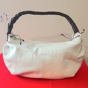 Paolo Masi White Leather Hobo with Dark Braided Handle